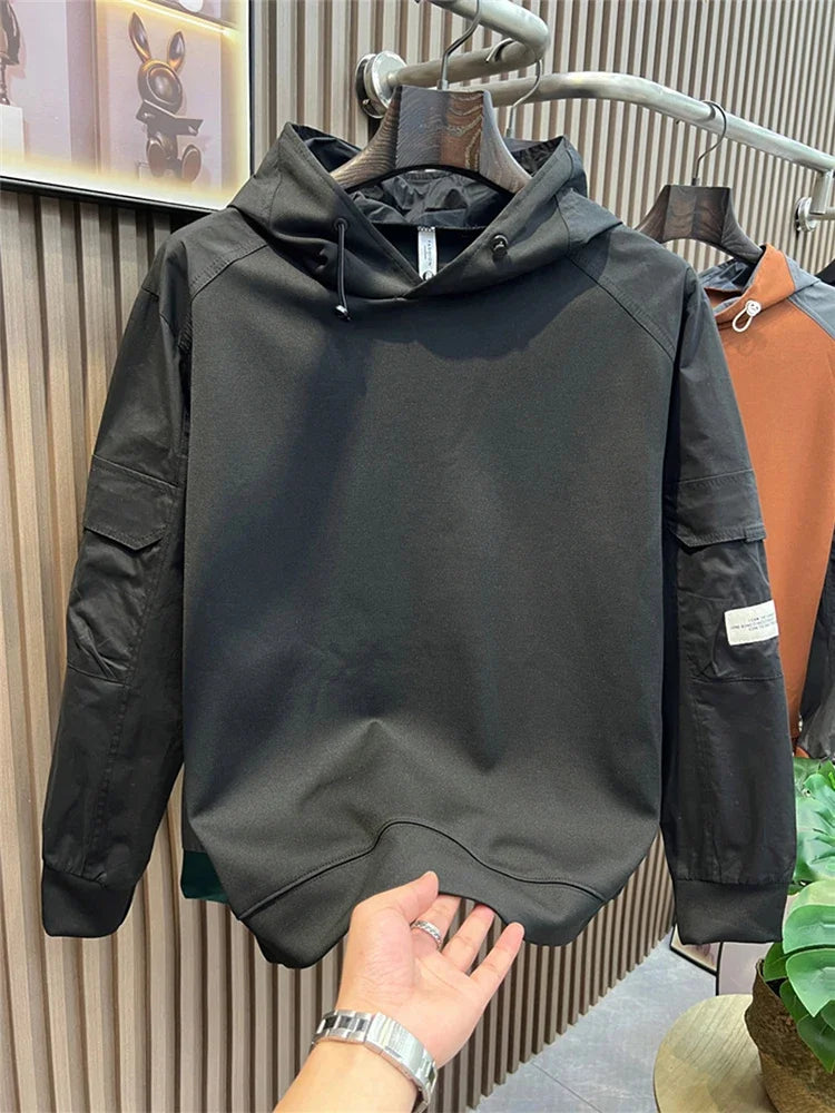 New Patchwork Long Sleeve Hoodies For Men Letter Embroidered Y2K Streetwear Hooded Sweatshirts Hip Hop Fashion Pullover Hoody Street King Limited
