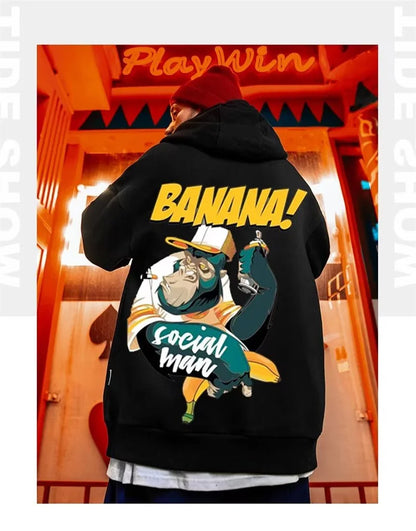 Cartoon Gorilla Banana Graphic Men's Hoodies Autumn Oversized Hip Hop Fashion Hooded Sweatshirts Harajuku Male Casual Y2K Hoodie Street King Limited