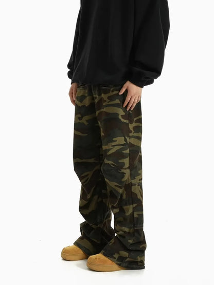 2024 High Street Mens Camouflage Straight Leg Jeans American Trend Tooling Denim Pants Zipper Multiple Pockets Cowboy Trousers Street King Limited