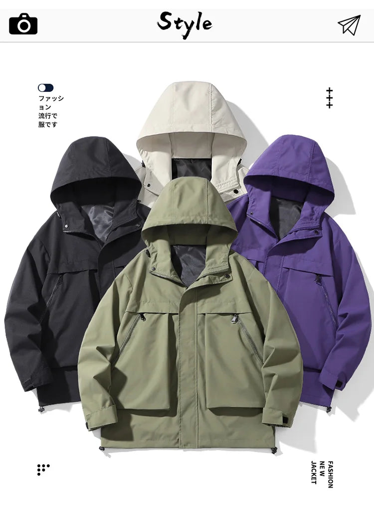 japanese outdoor jackets classic men solid color jacket spring autumn hooded coat basic zipper up windbreaker unisex outerwear unique default style 5328