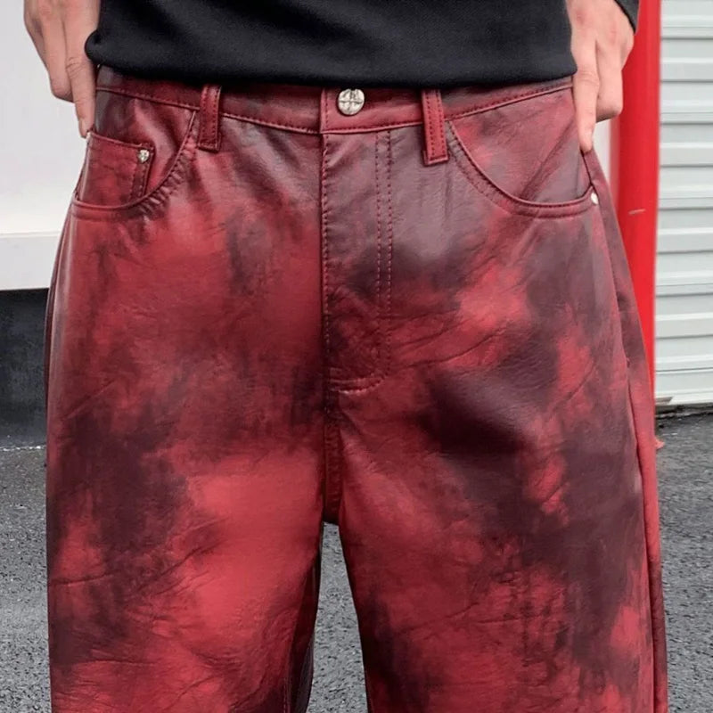 men streetwear fashion hip hop punk gothic vibe casual straight leather pant man y2k trousers motorcycle pants stage clothing menswear bottoms