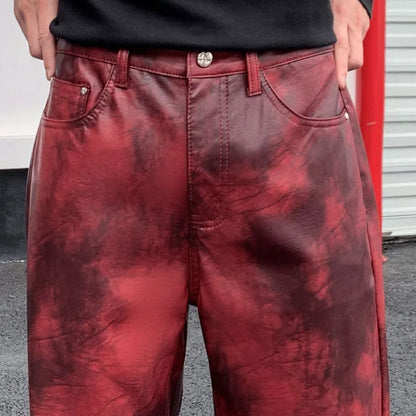 men streetwear fashion hip hop punk gothic vibe casual straight leather pant man y2k trousers motorcycle pants stage clothing menswear bottoms