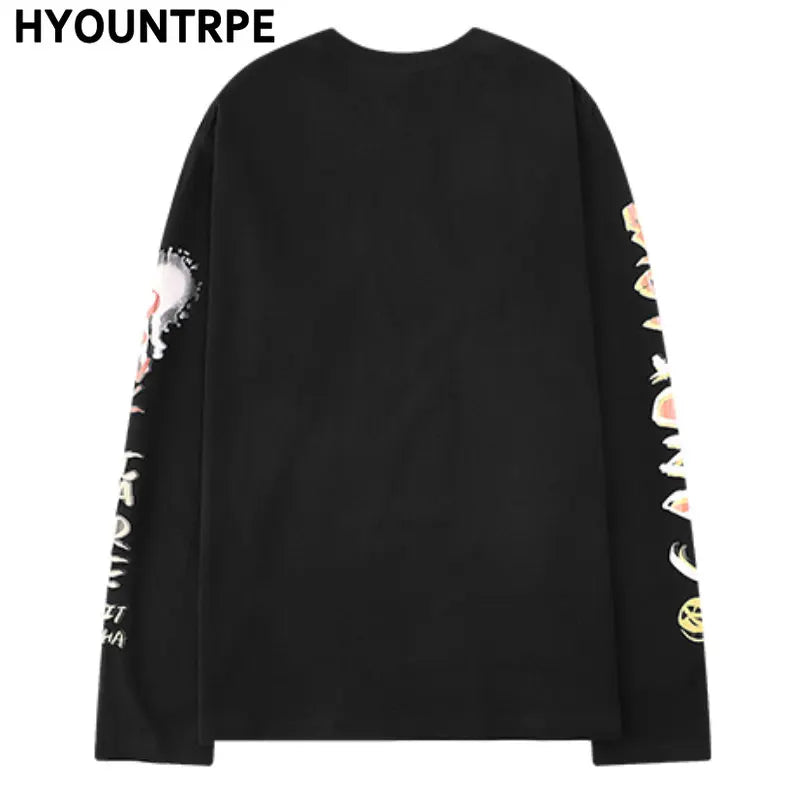 Hip Hop Streetwear T Shirt Graffiti Graphic Harajuku T-Shirt 2023 Mens Cotton Long Sleeve Tshirt Streetwear Oversized T Shirt Street King Limited