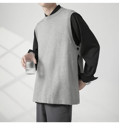 Slim Fit Sweater Vest Men Warm Fashion Casual Knitted Pullover Men Korean Loose Sleeveless Sweater Mens Jumper Clothes M-3XL Street King Limited