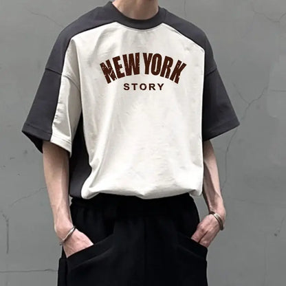 European and American high street Hong Kong style color-blocked short-sleeved T-shirts for men and women retro tops new style Street King Limited