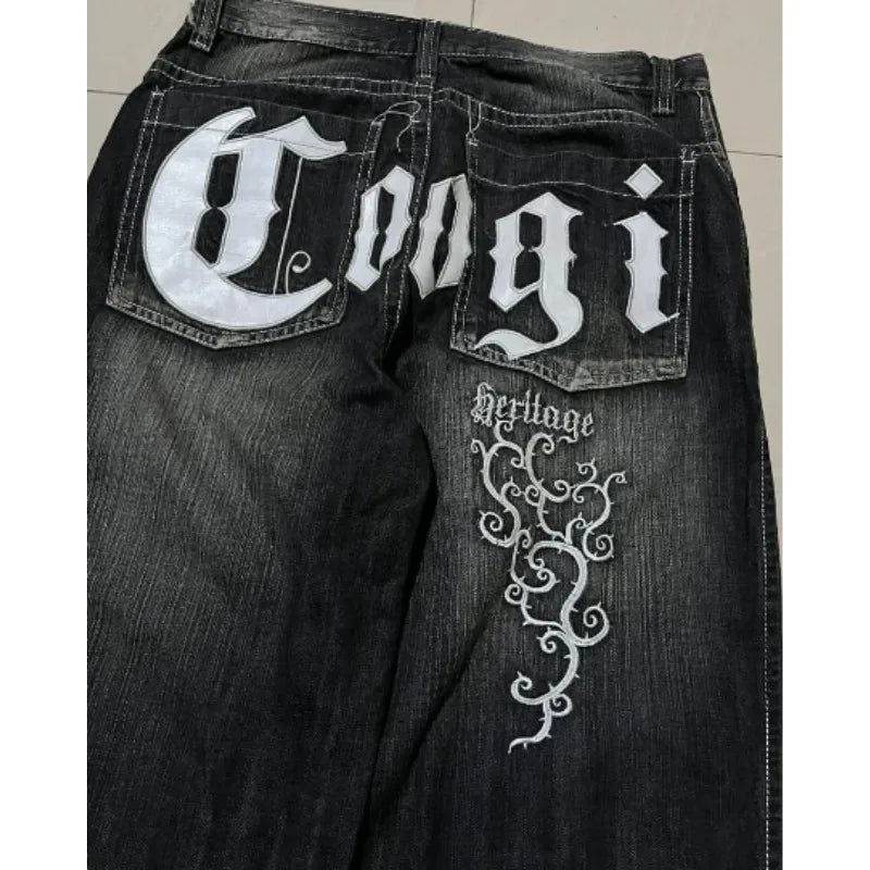 Y2K Straight Wide Leg Pants New Street Selling Fashion Loose American Hip Hop Retro Gothic Print Jeans Women Unisex Joker Jeans Street King Limited