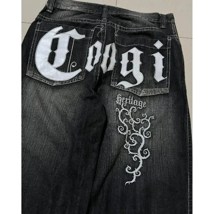 Y2K Straight Wide Leg Pants New Street Selling Fashion Loose American Hip Hop Retro Gothic Print Jeans Women Unisex Joker Jeans Street King Limited
