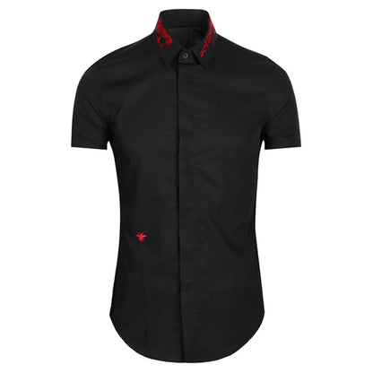 New 2022 Luxury Men Classic Embroidered bee stripe Fashion Cotton Casual Shirts Shirt High Quality Short Sleeves A68 Street King Limited
