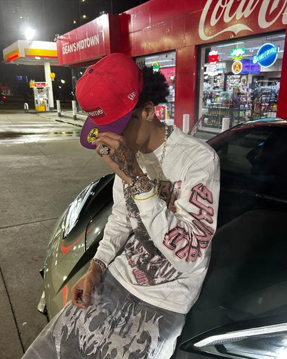 American Street Hip-hop Oversized Pullover Punk Goth Pattern Printed Long-sleeved Top Men Harajuku Trendy Brand Clothing Casual Street King Limited