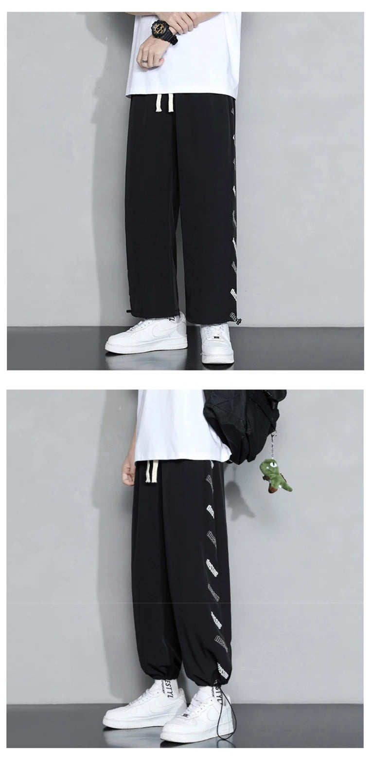 summer side letter printed straight pants mens drawstring sports joggers sweatpants y2k streetwear baggy casual trousers unique joggers style 884