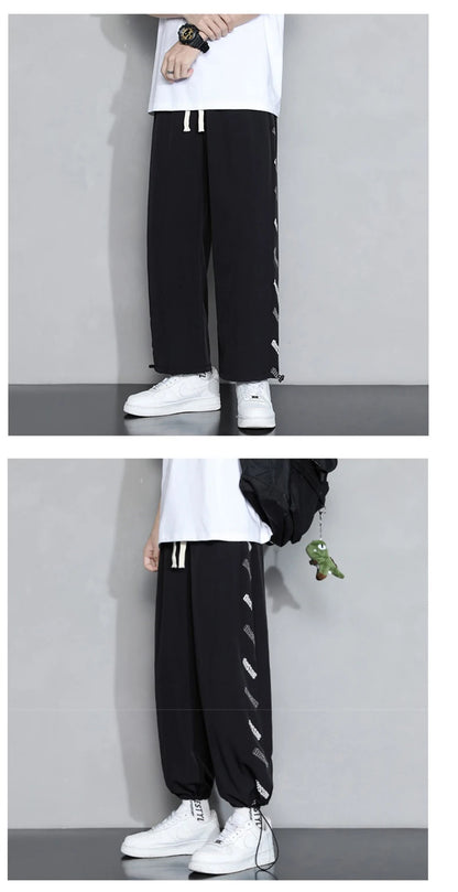summer side letter printed straight pants mens drawstring sports joggers sweatpants y2k streetwear baggy casual trousers unique joggers style 884