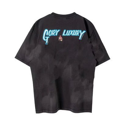 90s Summer Vintage Style Pentagram printed washed vintage Retro Quality short sleeved T-shirt Tops For Men Street King Limited