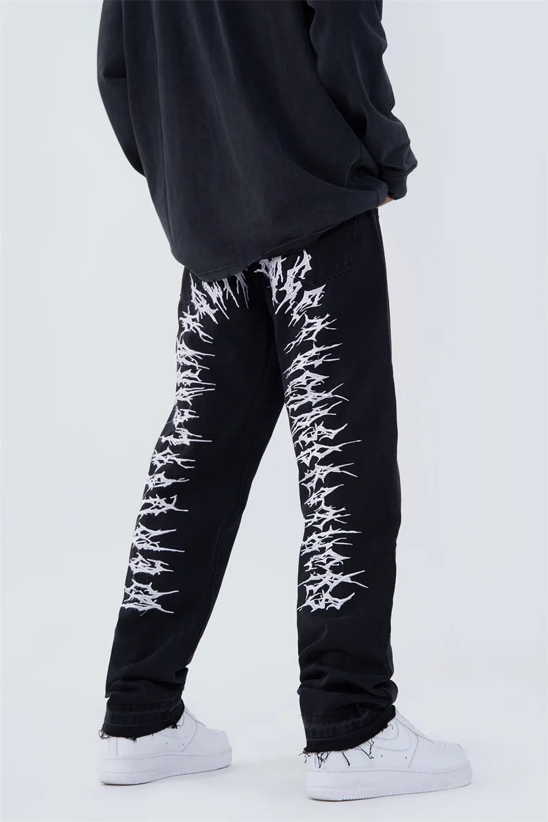 fashion back letters embroidery denim jeans mens casual zipper straight harajuku jean trouser hip hop streetwear pants joggers unique joggers style 4445