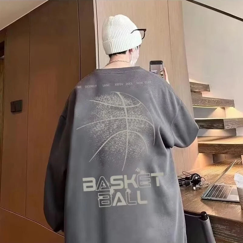Funny Cartoon Basketball Graphic Pullovers Fleece Sweatshirts Hombre Letter Printed Crewneck Hoodie Y2K Streetwear Clothing Street King Limited