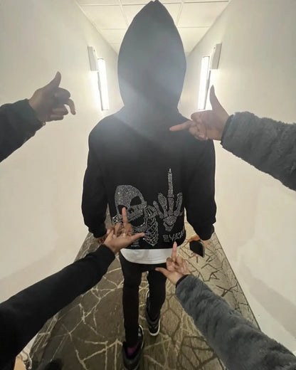 Harajuku Oversized Diamond skull Print Streetwear Hoodie Vintage Streetwear Tops Sweatshirt Goth Hoodies Women Y2k Clothes Street King Limited