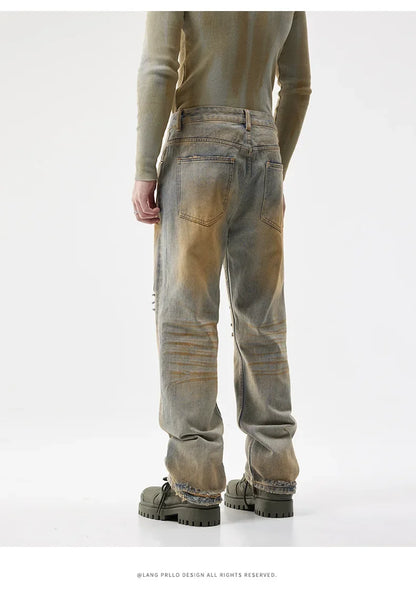 men patch hole distressed plus size denim pant ripped jeans streetwear fashion hip hop vibe loose casual baggy jeans trousers 40 unique jeans style 3083