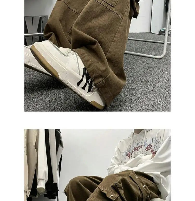 american hip hop large pocket workwear pants for men and women in autumn trend loose fitting straight leg casual wide leg pants unique default style 4767