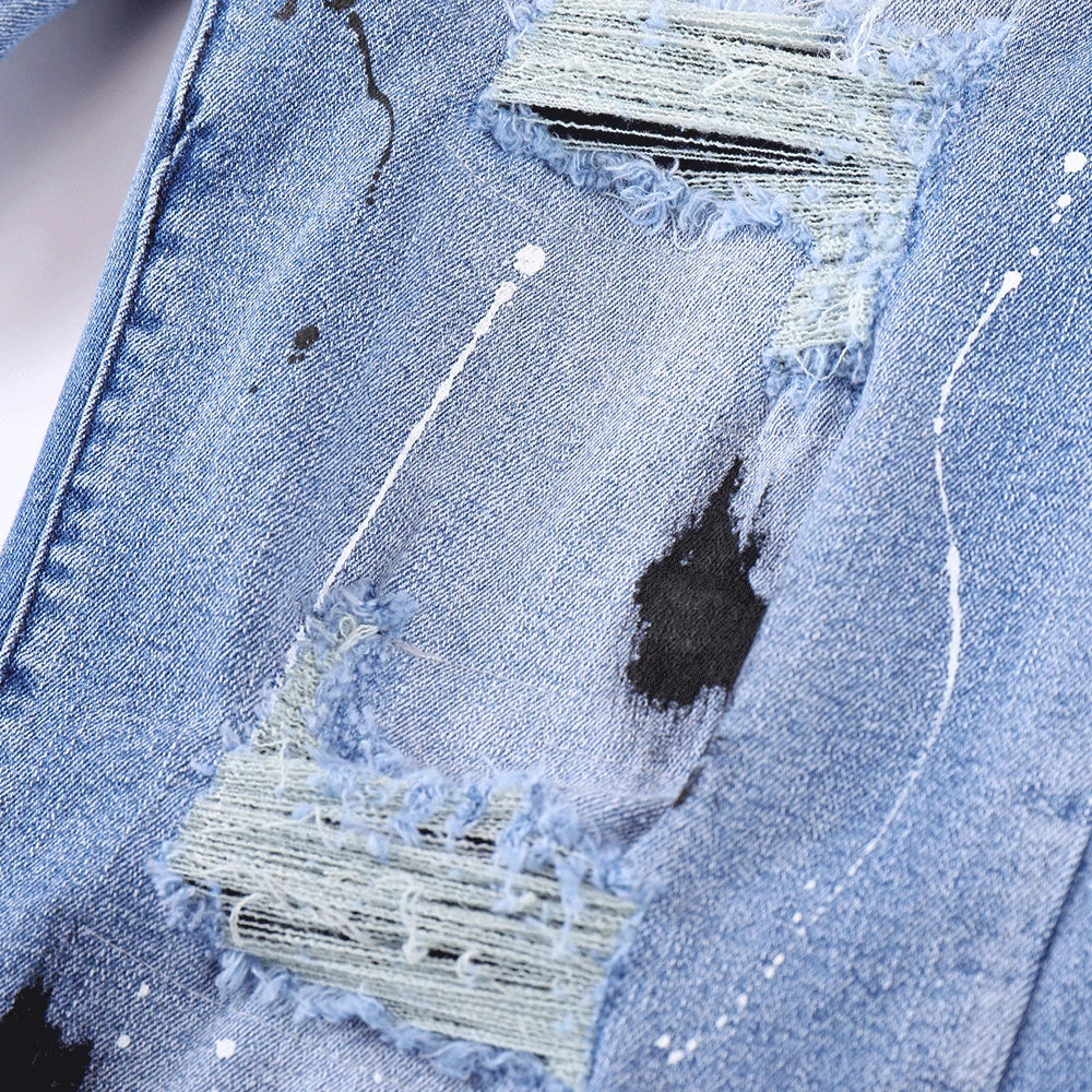 mens vintage jeans 2023 new ripped holes straight denim pants streetwear hip hop harajuku jeans trousers denim street jeans