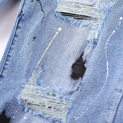 mens vintage jeans 2023 new ripped holes straight denim pants streetwear hip hop harajuku jeans trousers denim street jeans