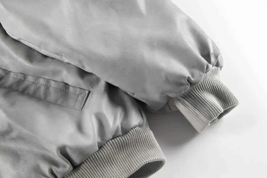 new arrival vintage heavyweight dirty grey double layer hooded leather jacket with multiple pockets zipper design cotton jacket unique default style 134