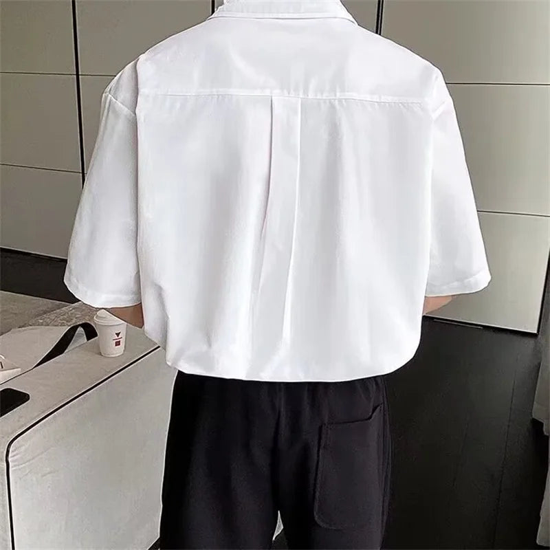 Streetwear Summer High Street Knitting Short Sleeve Mens Shirts Luxury Social Sol Summer High Street Knitting Short Sleeve Mens Shirts Luxury Social Solid Shirt Korean Fashion Y2K Clothes Camisas De Hombre Fashion Sweater Jacket With Graphic Design For Men
