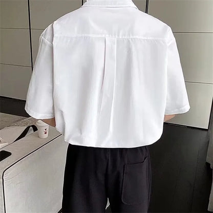 Streetwear Summer High Street Knitting Short Sleeve Mens Shirts Luxury Social Sol Summer High Street Knitting Short Sleeve Mens Shirts Luxury Social Solid Shirt Korean Fashion Y2K Clothes Camisas De Hombre Fashion Sweater Jacket With Graphic Design For Men