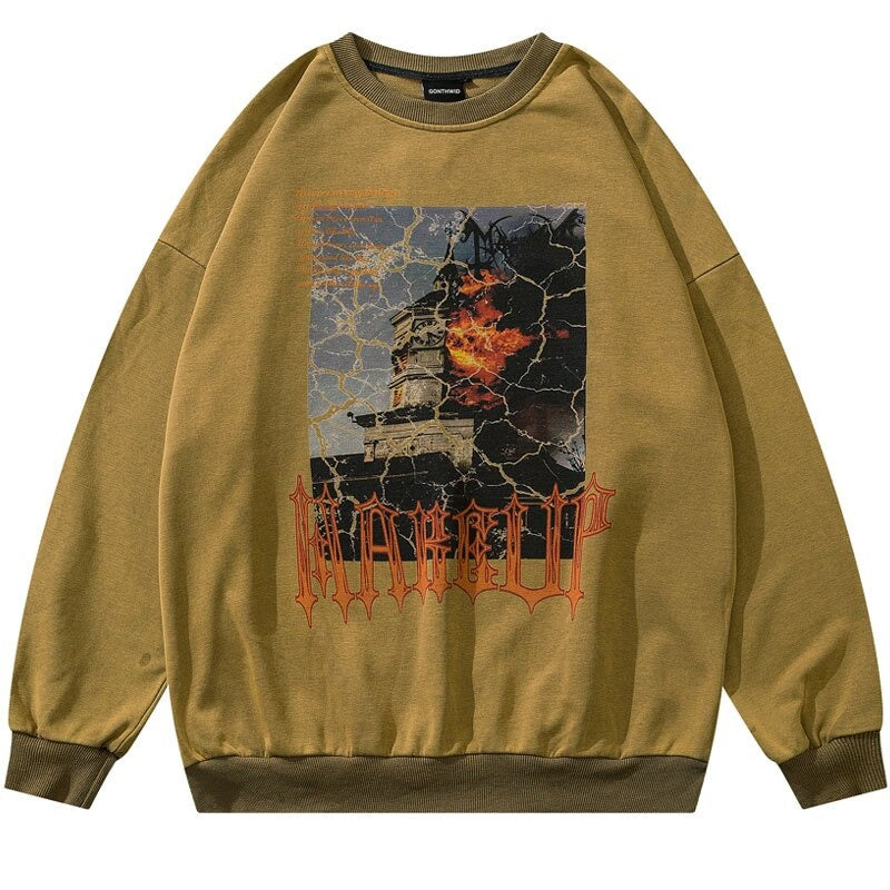 "House In Flames" Unisex Men Women Streetwear Graphic Sweatshirt Daulet Apparel