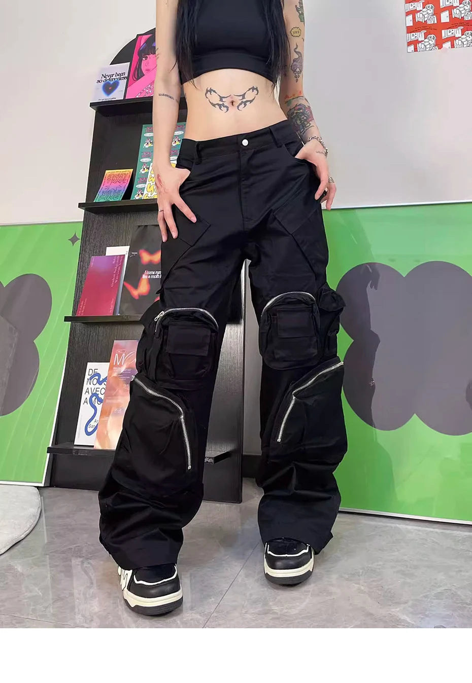 techwear baggy cargo pants multi pocket luxury designer fashion loose pants hip hop harajuku black trousers unique cargo style 1074