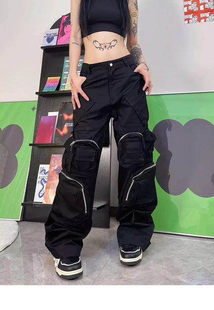 techwear baggy cargo pants multi pocket luxury designer fashion loose pants hip hop harajuku black trousers unique cargo style 1074