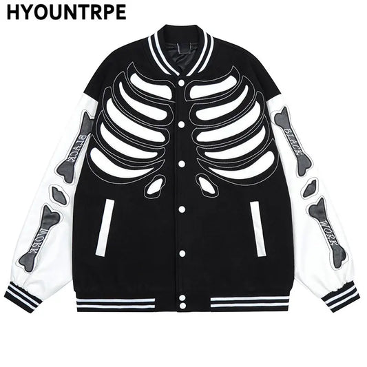 mens streetwear jacket bone skeleton baseball bomber jacket retro jacket coat hip hop harajuku loose jacket oversized unisex urban fashion pants