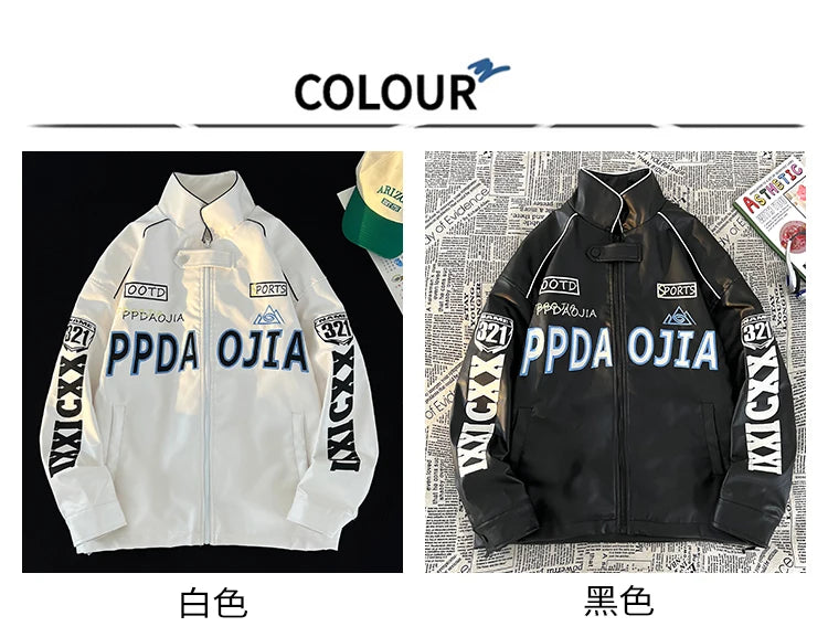 american style coat mens spring and autumn street pilot biker jacket oversized hip hop letter embroidery pu leather jackets unique default style 441