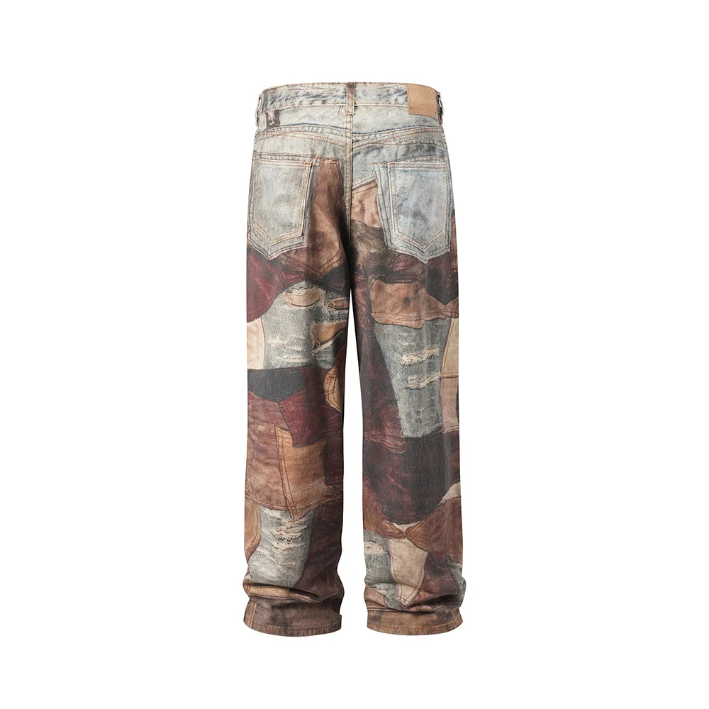 new autumn frayed patchwork baggy jeans pants for men and women straight ripped casual denim trousers oversized loose cargos military streetwear pants