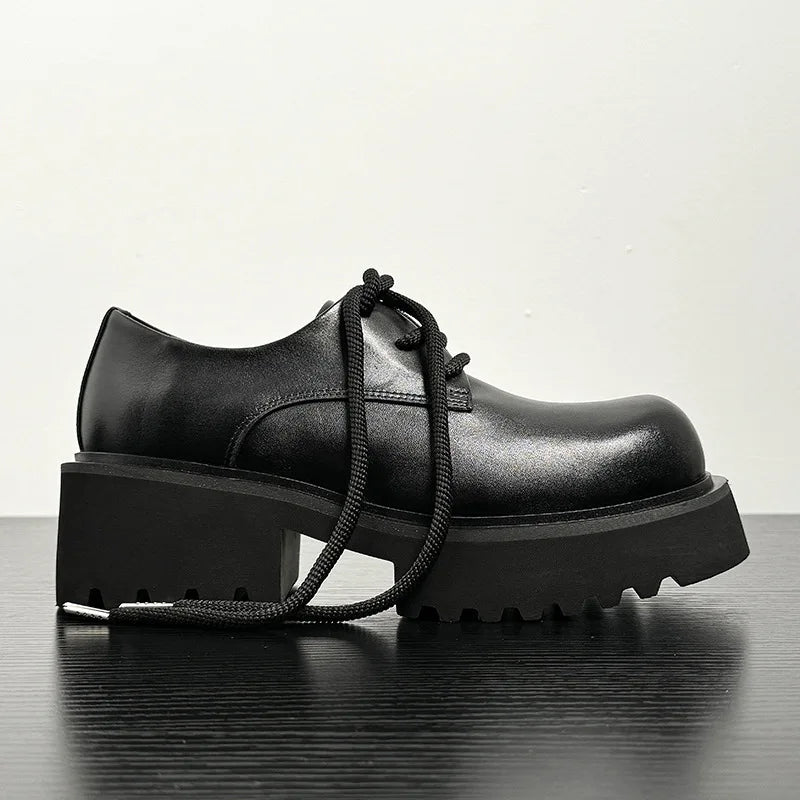 Men High Quality Genuine Leather Streetwear Fashion Casual Hip Hop Derby Shoes Cow Leather Rubber Foam Sole High Heels Shoes Street King Limited