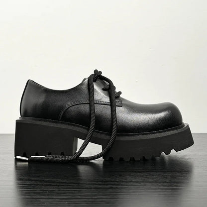 Men High Quality Genuine Leather Streetwear Fashion Casual Hip Hop Derby Shoes Cow Leather Rubber Foam Sole High Heels Shoes Street King Limited