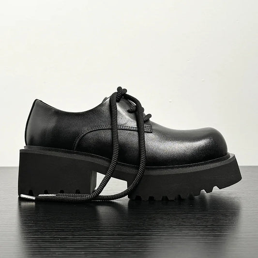 Men High Quality Genuine Leather Streetwear Fashion Casual Hip Hop Derby Shoes Cow Leather Rubber Foam Sole High Heels Shoes Street King Limited