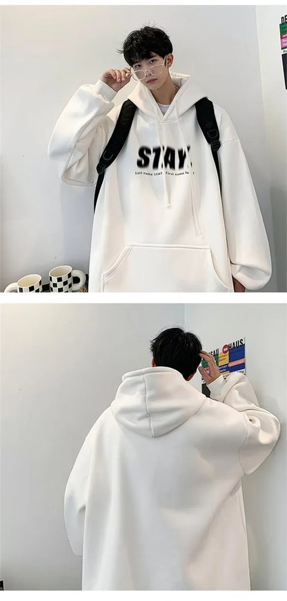 New in Letter STAY Print Sweatshirts Men Casual Vintage Fleece Pullovers Hoodies Autumn Y2K Streetwear Baggy Hoody Clothes Street King Limited