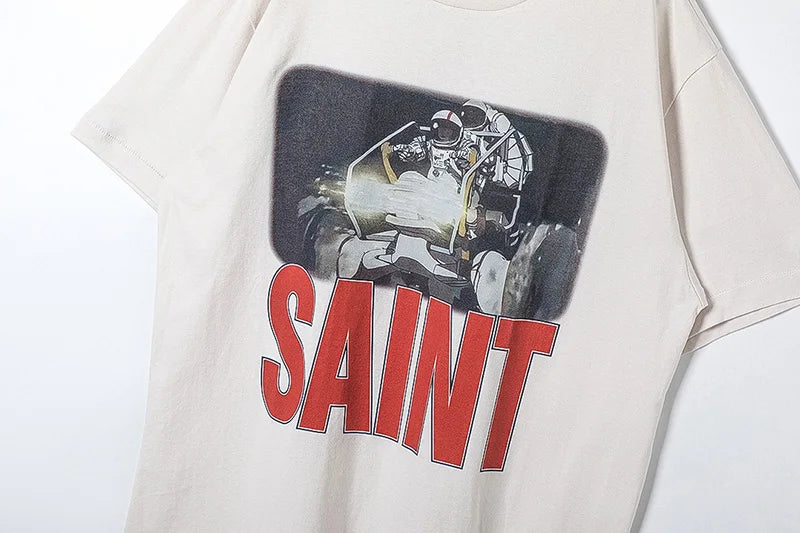 SAINT Short Sleeve Top Tees Men Woman Best Quality Space Exploration Cartoon Photo O-Neck Versatile T Shirt Street King Limited