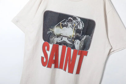 SAINT Short Sleeve Top Tees Men Woman Best Quality Space Exploration Cartoon Photo O-Neck Versatile T Shirt Street King Limited