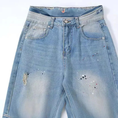 Men's Blue Flared Jeans Fashion Designer Ripped Vintage Denim Pants 2024 New Fashion Casual Jeans Trousers Street King Limited