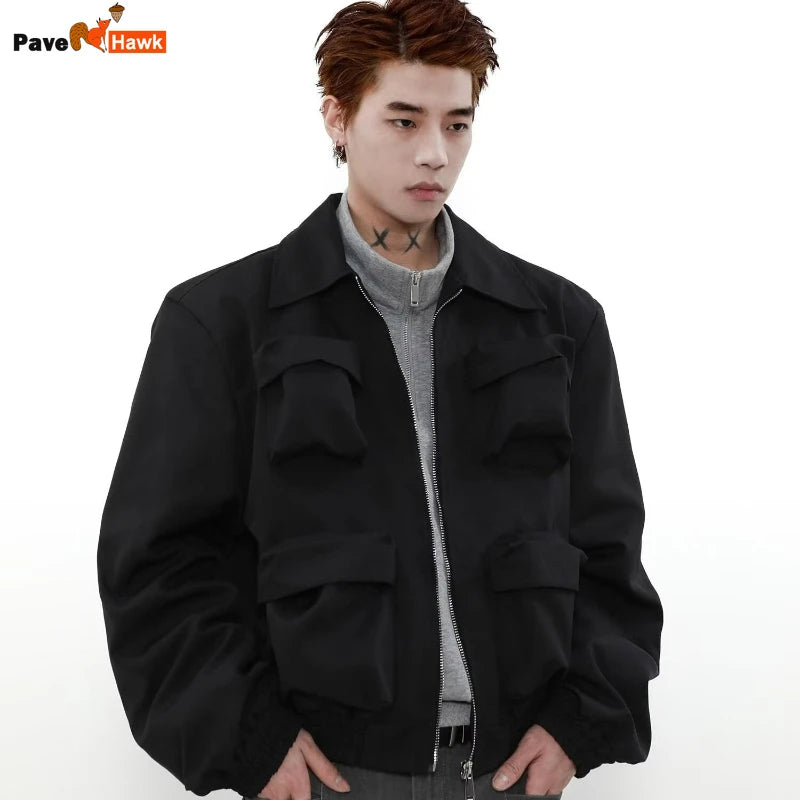 spring american pilot jacket mens street trend three dimensional multi pockets shoulder padded coats high street outwear unisex unique default style 3152