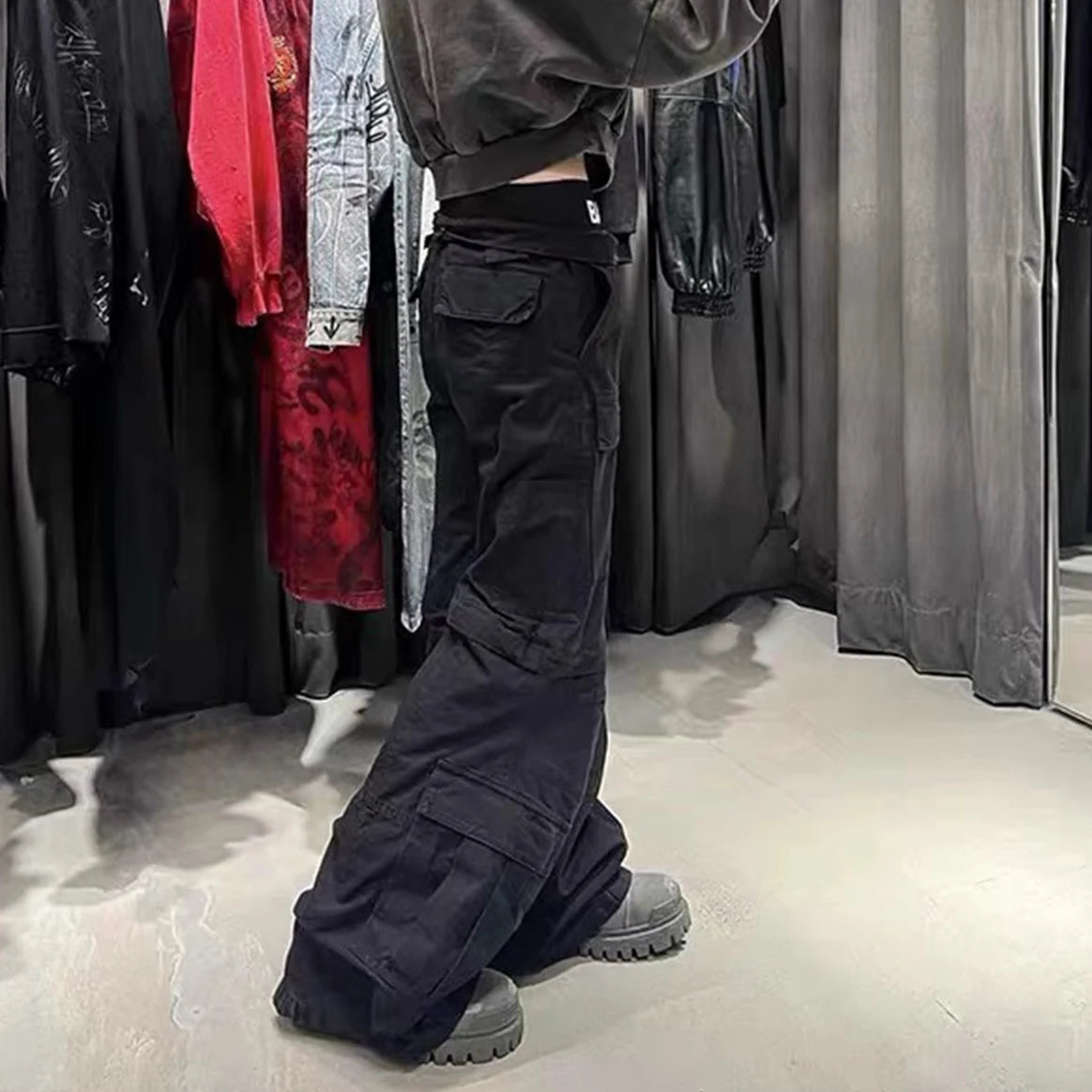 y2k high street flared cargo multi pocket detachable workwear pants for men and women solid ropa hombre overalls oversized unique cargo style 351