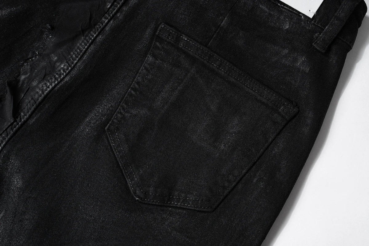 y2k streetwear wax leather strecth jeans for men and women ropa hombre baggy flare pants oversized straight denim trousers 1 unique jeans style 332