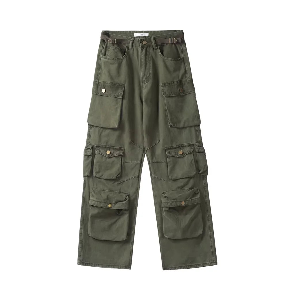 new multi pocket heavy industry washed cargo pants mens high rise loose y2k vintage streetwear oversized straight leg jeans unique cargo style 802