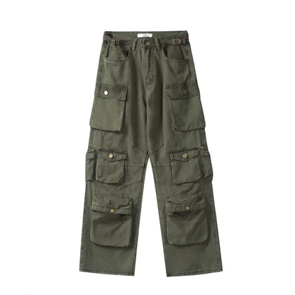 new multi pocket heavy industry washed cargo pants mens high rise loose y2k vintage streetwear oversized straight leg jeans unique cargo style 802