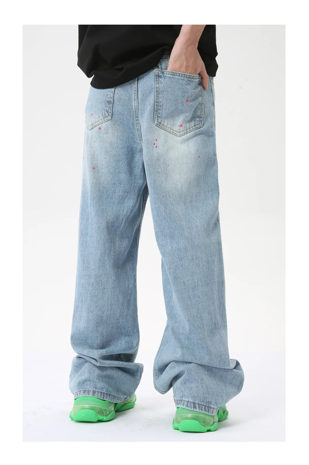 vintage graffiti baggy jeans mens streetwear hip hop loose blue denim pants hi street luxury designer jeans trousers man unique jeans style 44