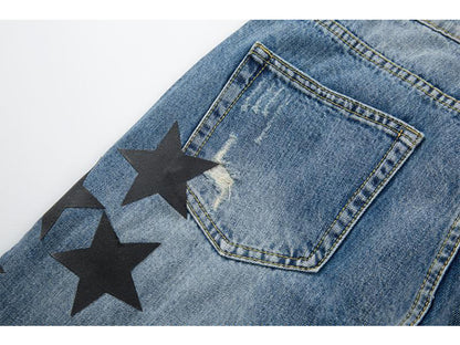 fashion ripped destroied jeans trousers distressed biker jeans with stars high street slim pants joggers denim jeans for men unique joggers style 2255