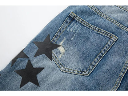 fashion ripped destroied jeans trousers distressed biker jeans with stars high street slim pants joggers denim jeans for men unique joggers style 2238