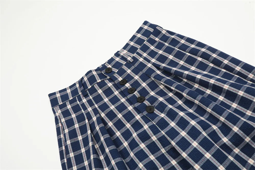 men women american streetwear fashion loose plaid wide leg straight pant boyfriend button down sports casual pants trousers unique default style 1393