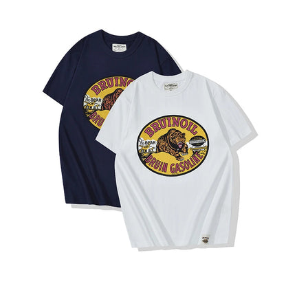 2022 Summer T Shirt  Men Amekaji Vintage High Quality Cotton Animal Printed Short Sleeve Tshirts Male Round Neck Casual Top Tees Street King Limited