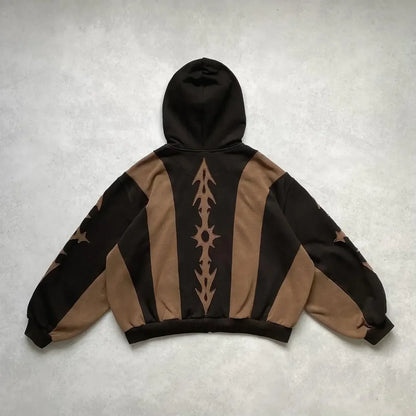 Y2k Patch Design Loose Zip Hoodies for men Geometric Pattern Splicing Sweatshirt Gothic Streetwear Oversized Casual Men Clothing Street King Limited